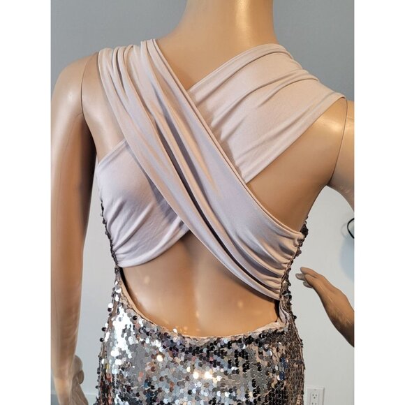 Sexy Women Short Sleeve Silver Sequin Mini Club Party Cocktail Dress Small - Picture 6 of 7